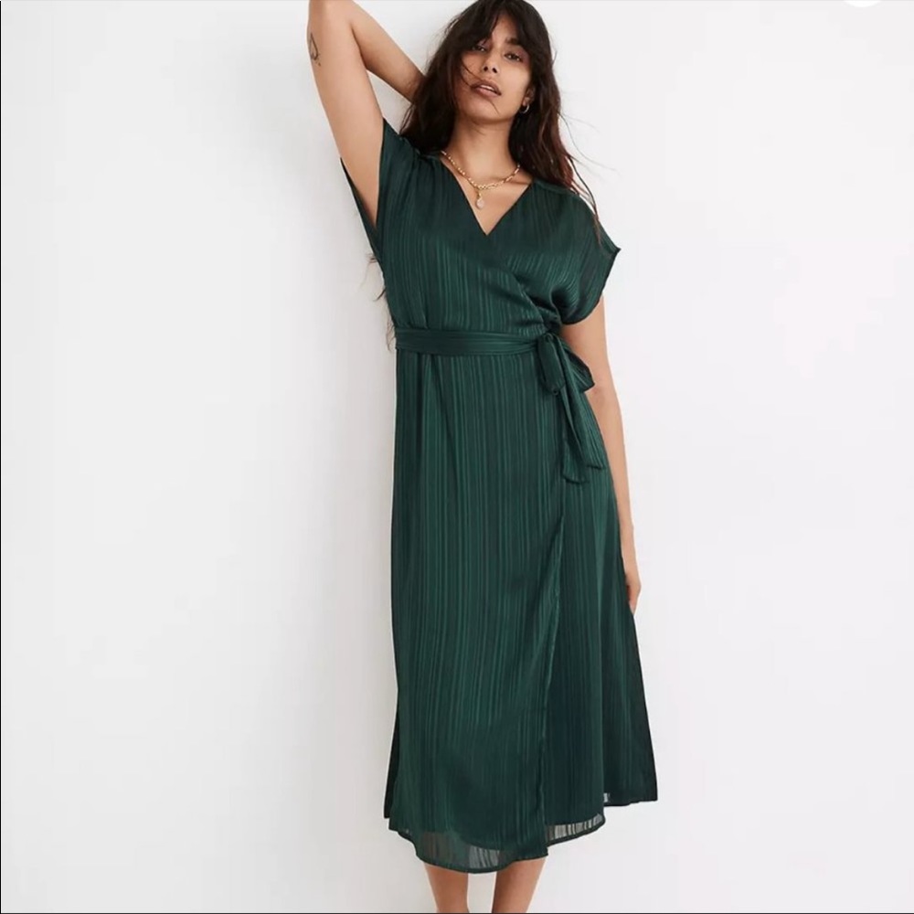 Madewell - Satin Stripe Wrap Midi Dress NWT